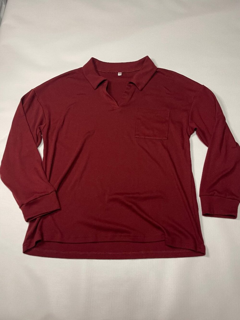 Red Long Sleeve Polo Shirt with Chest Pocket, Size M